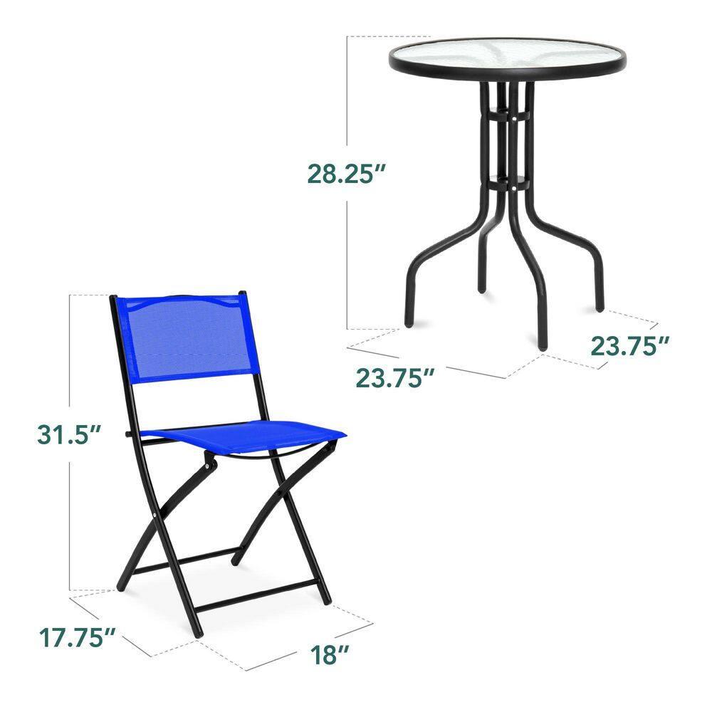 George Oliver 3-Piece Patio Bistro Dining Furniture Set W/ Glass Tabletop, Folding Chairs