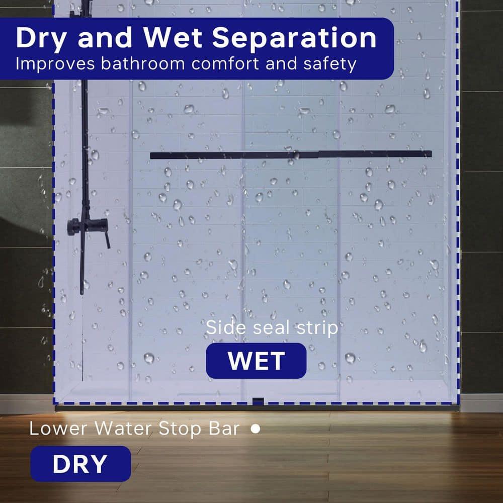 WoodBridge Semi-Frameless Single Sliding Shower Doors, 56-60" W X 76" H With 5/16" Clear Tempered Glass And Explosion-Proof Film MSDF6076-MBL