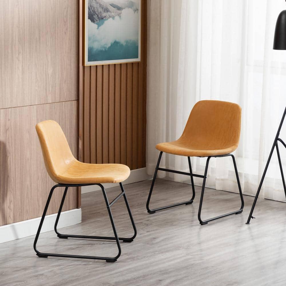 Vanity Art Set of 2 Pcs Synthetic Leather Upholstered Dining Chairs Armlesss with Metal Legs UC-13T