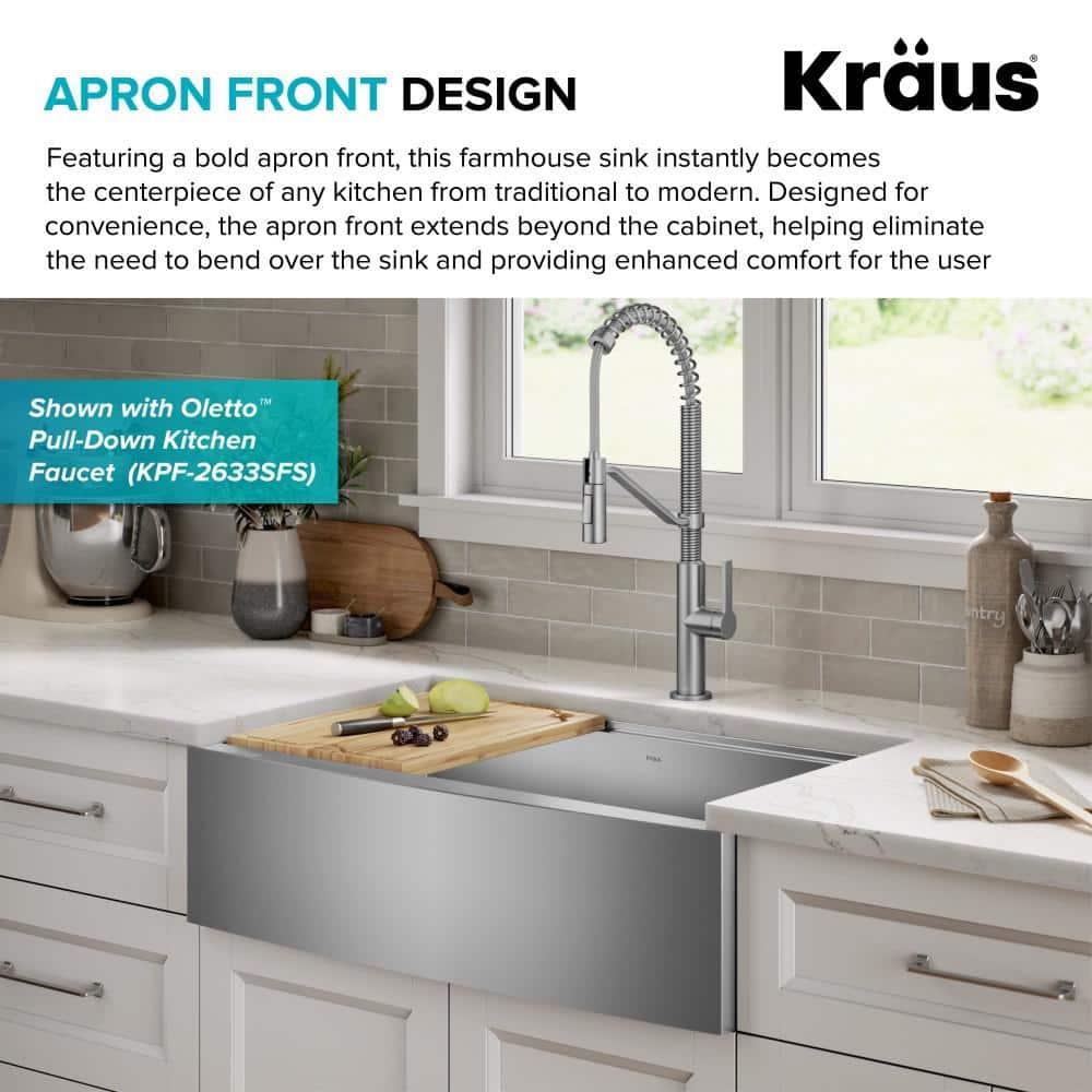 KRAUS Kore™ Workstation 33-inch 16 Gauge Stainless Steel Single Bowl Farmhouse Kitchen Sink with Accessories