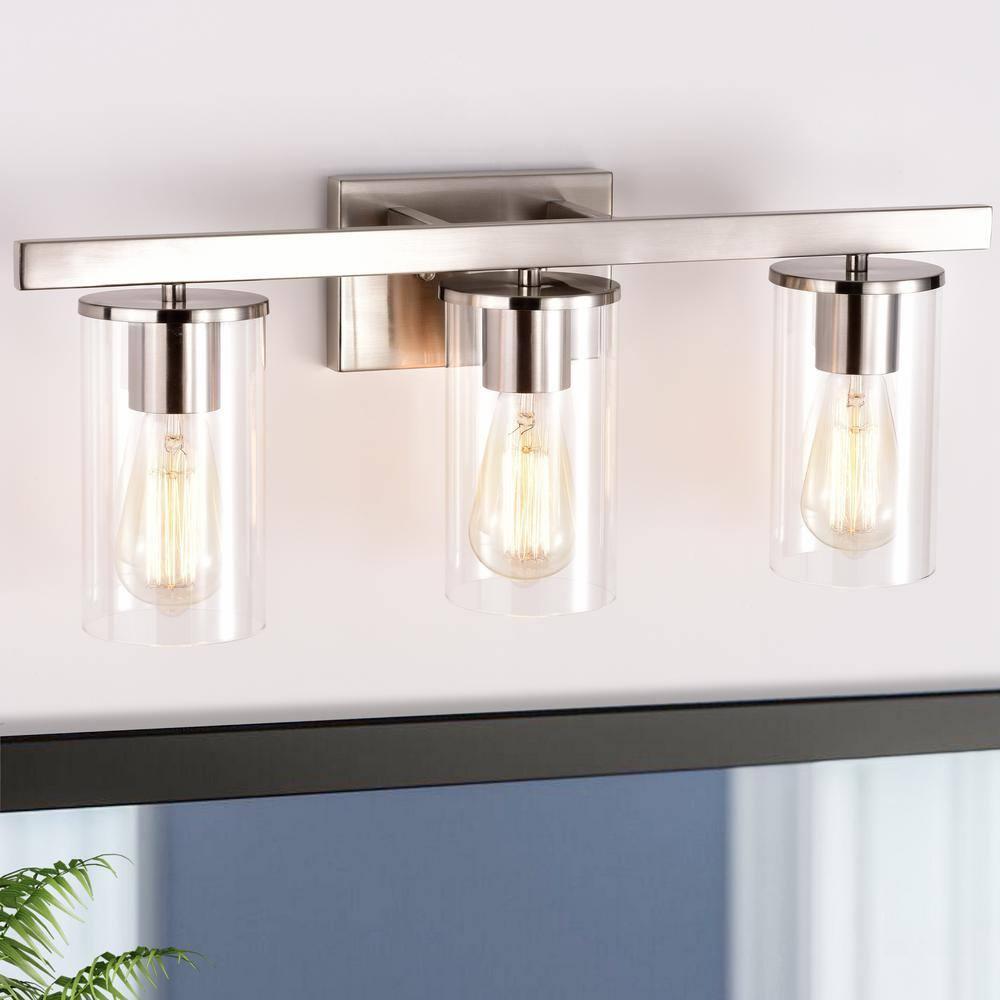 C Cattleya 3-Light Vanity Light with Clear Glass Shades Brushed Nickel Nickel Brushed