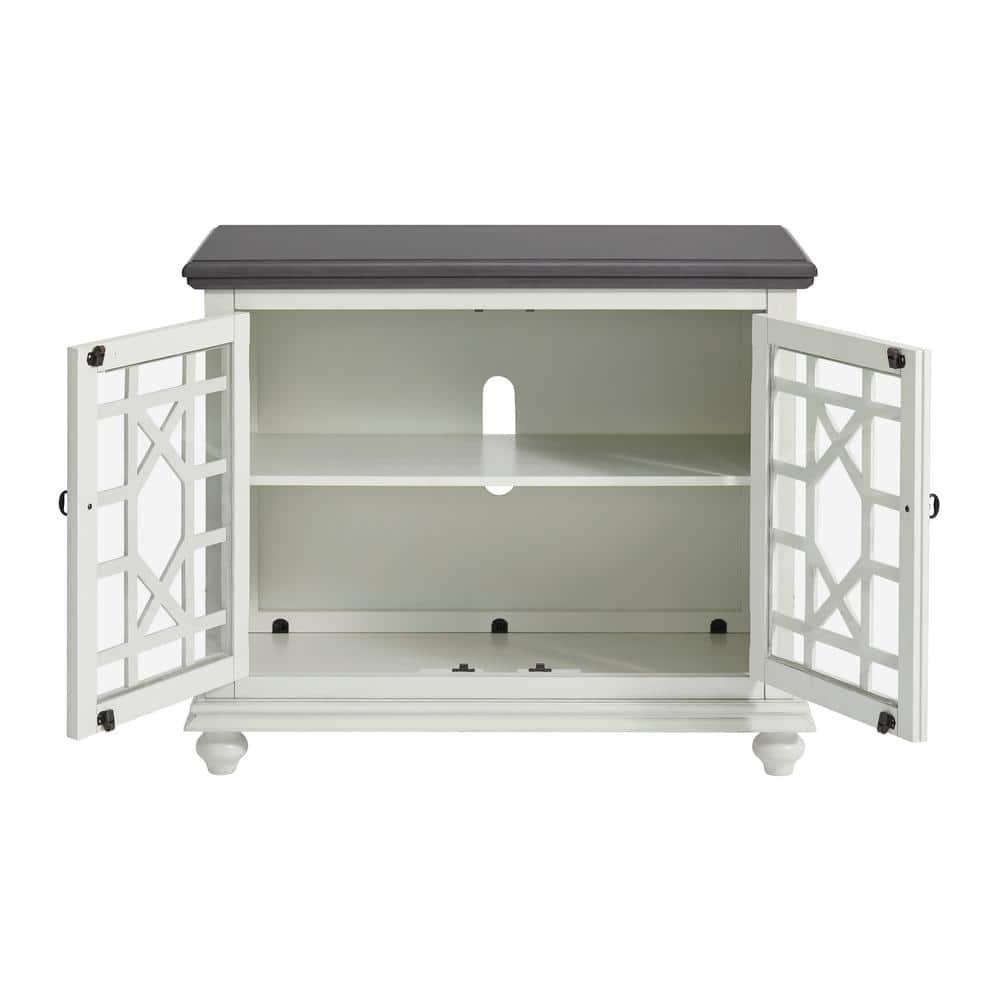 Martin Svensson Home Elegant Small Spaces TV Stand White with Gray Top