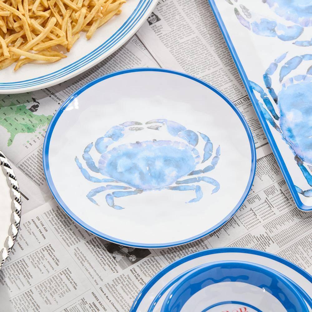 Blue Crab Melamine 11-Inch Dinner Plates Set for Coastal Dining