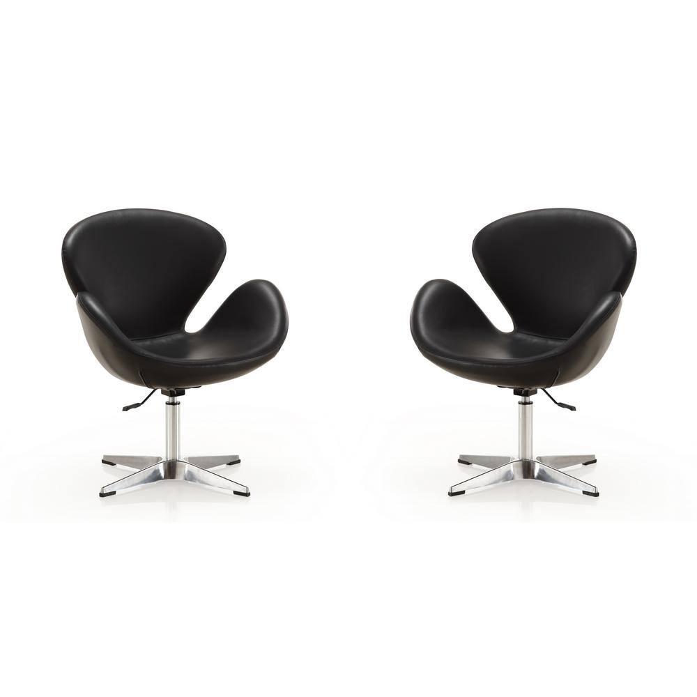 Set of 2 Raspberry Faux Leather Adjustable Swivel Chairs Black - Manhattan Comfort: Retro Chic, Steel Cross Legs