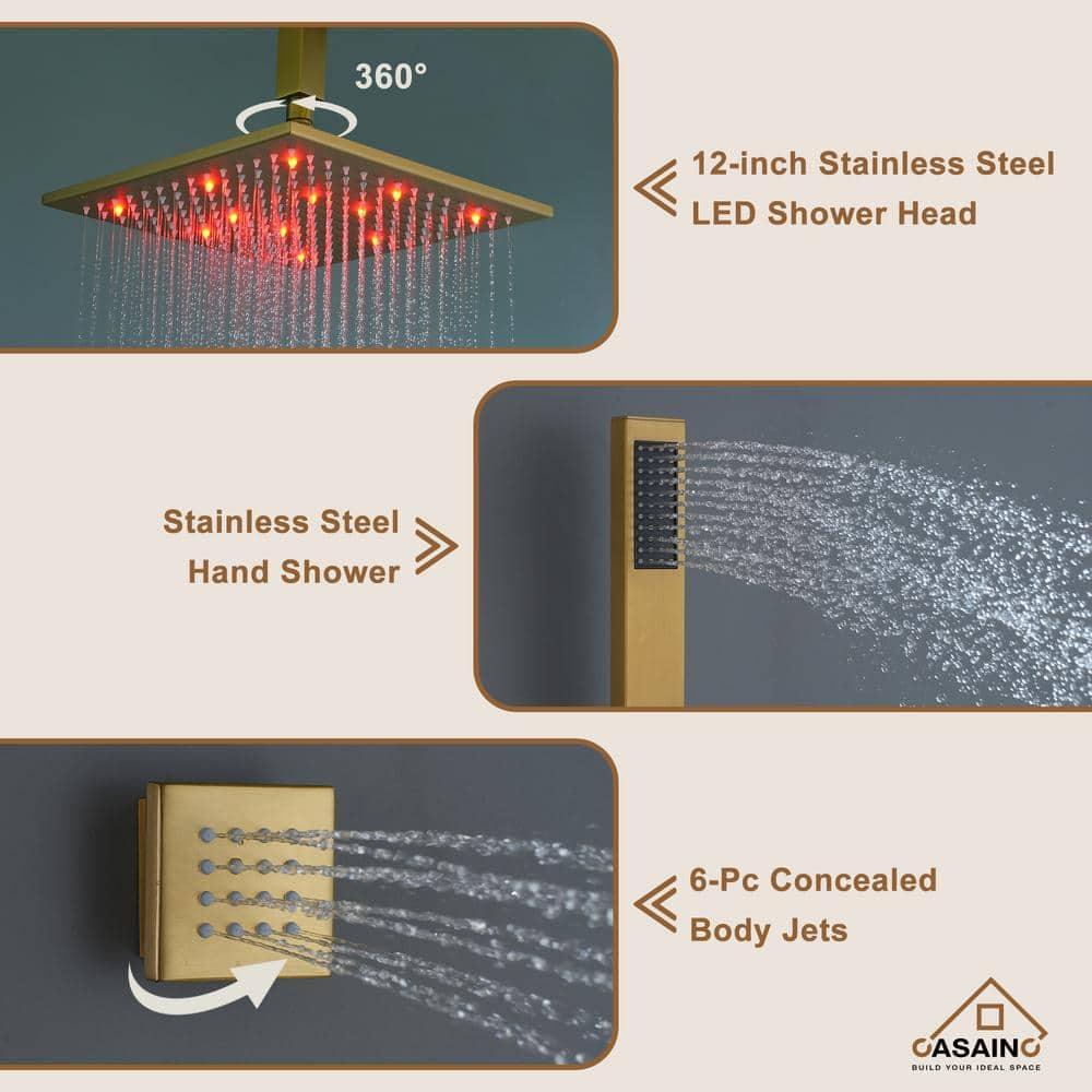 CASAINC LED Thermostatic Dual Shower Heads Ceiling Mount Fixed and Handheld Shower Head