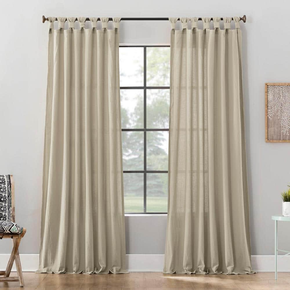 52"X63" Archaeo Light Filtering Washed Cotton Twist Tab Curtain Panel Oat: Modern Window Treatment, Machine Washable