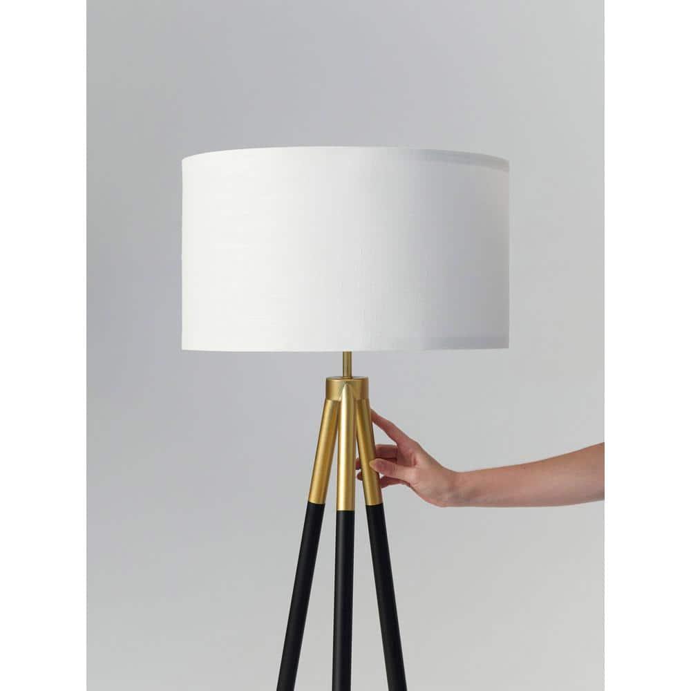 Brightech Levi 61 in. Mid Century Modern Tripod Floor Lamp with Fabric Drum Shade and Gold Finish - LED Bulb Included