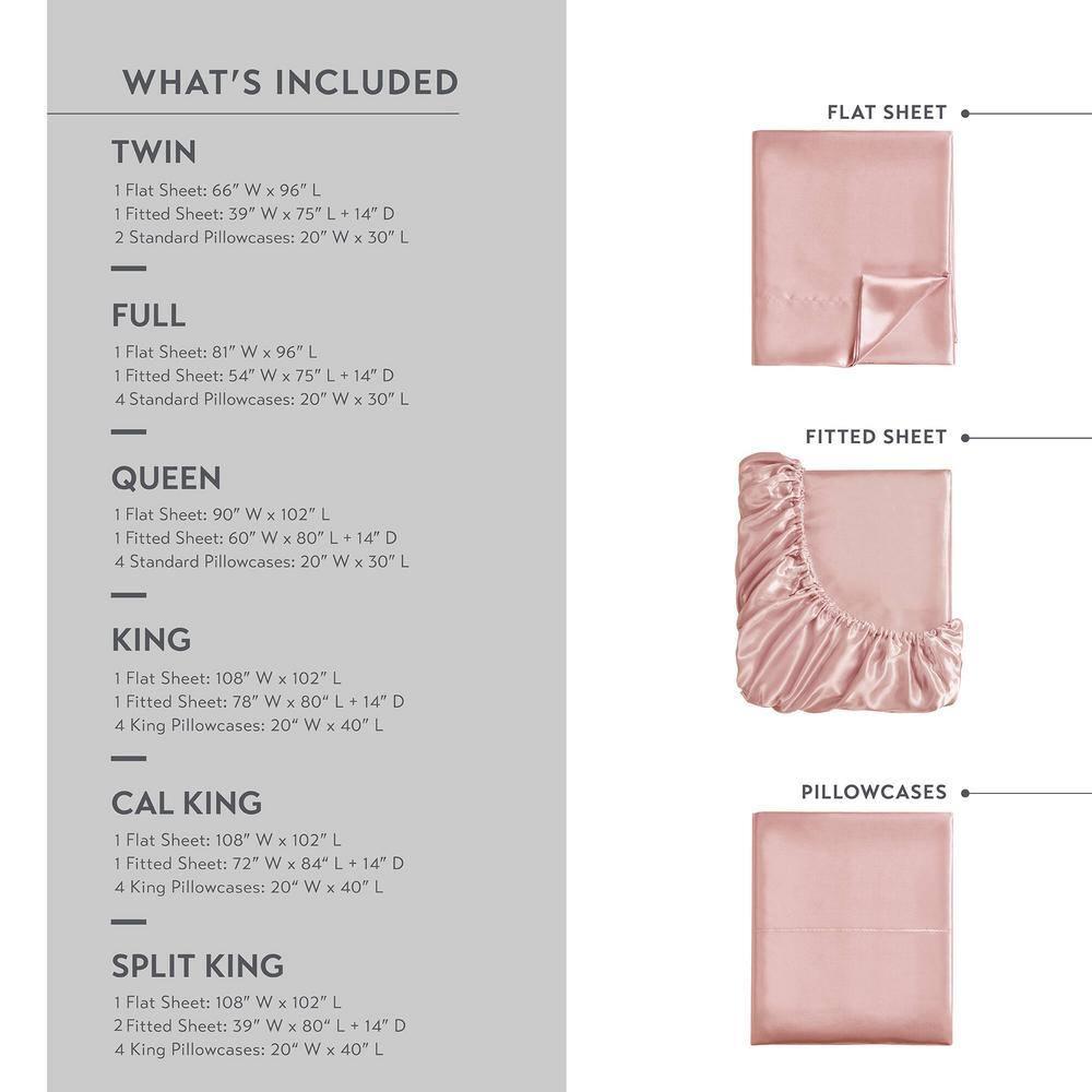 California King Satin Luxury 6pc Sheet Set Blush