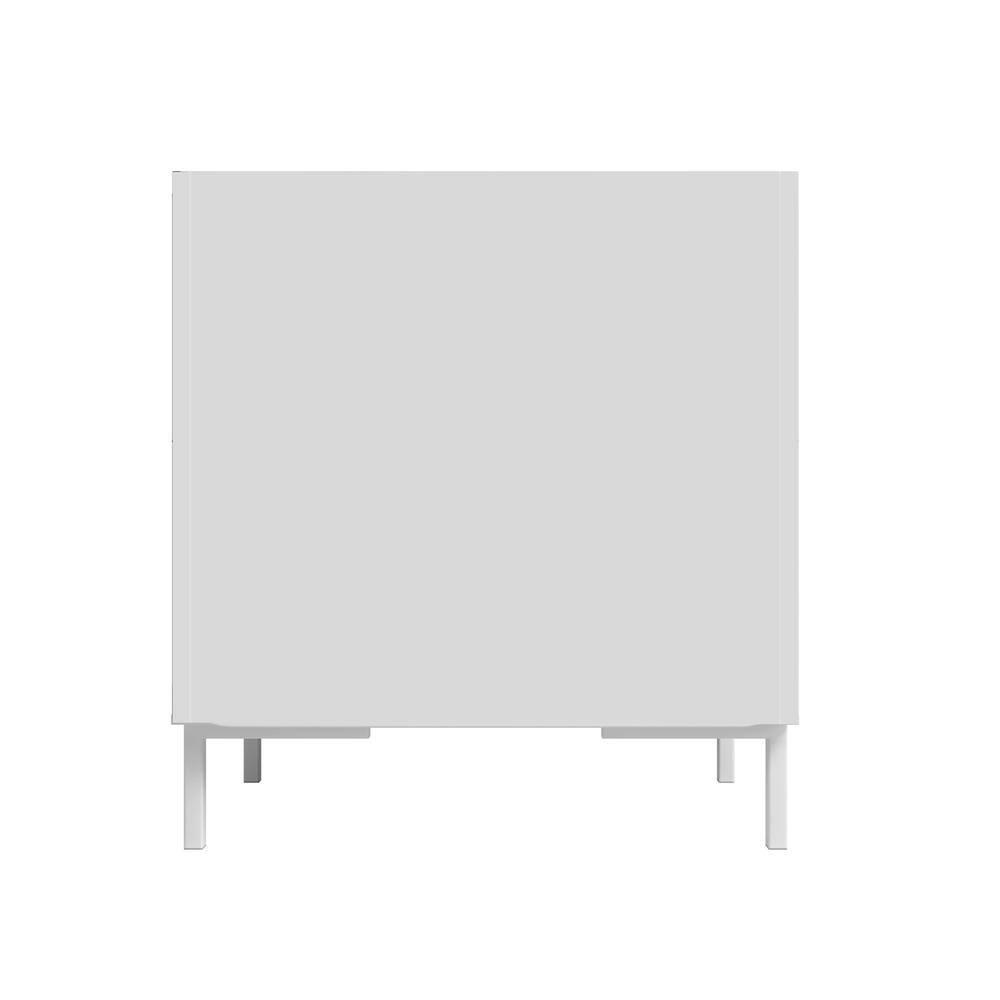Manhattan Comfort Set of 2 Bogardus Mid Century Modern Nightstands White: Rounded Drawer, Leather Pull, Particle Board