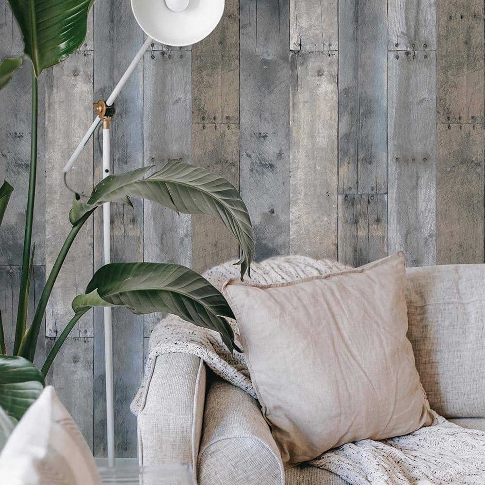 Tempaper & Co.® Repurposed Wood Removable Peel and Stick Wallpaper, 28 sq ft: Vinyl Self-Adhesive Blue Wood Grain