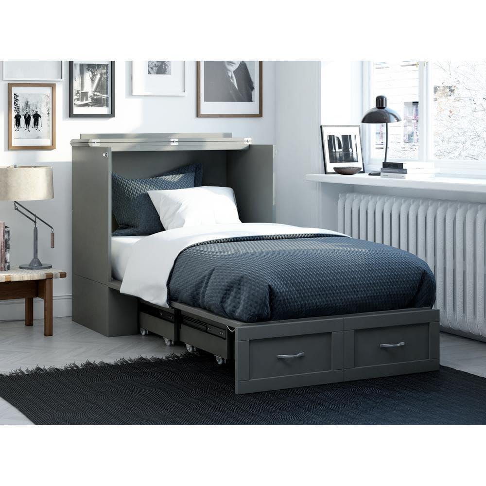 AFI Hamilton Twin XL Solid Wood Murphy Bed Chest with Built-In Charger in Gray