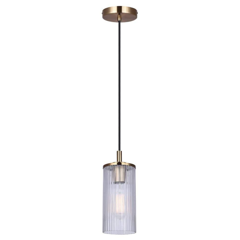 KINSLEA 1-Light Cord Pendant, Gold Finish, Frosted Ribbed Shade, Adjustable Height, Modern Minimalist Hanging Light for Kitchen Island & Dining Room