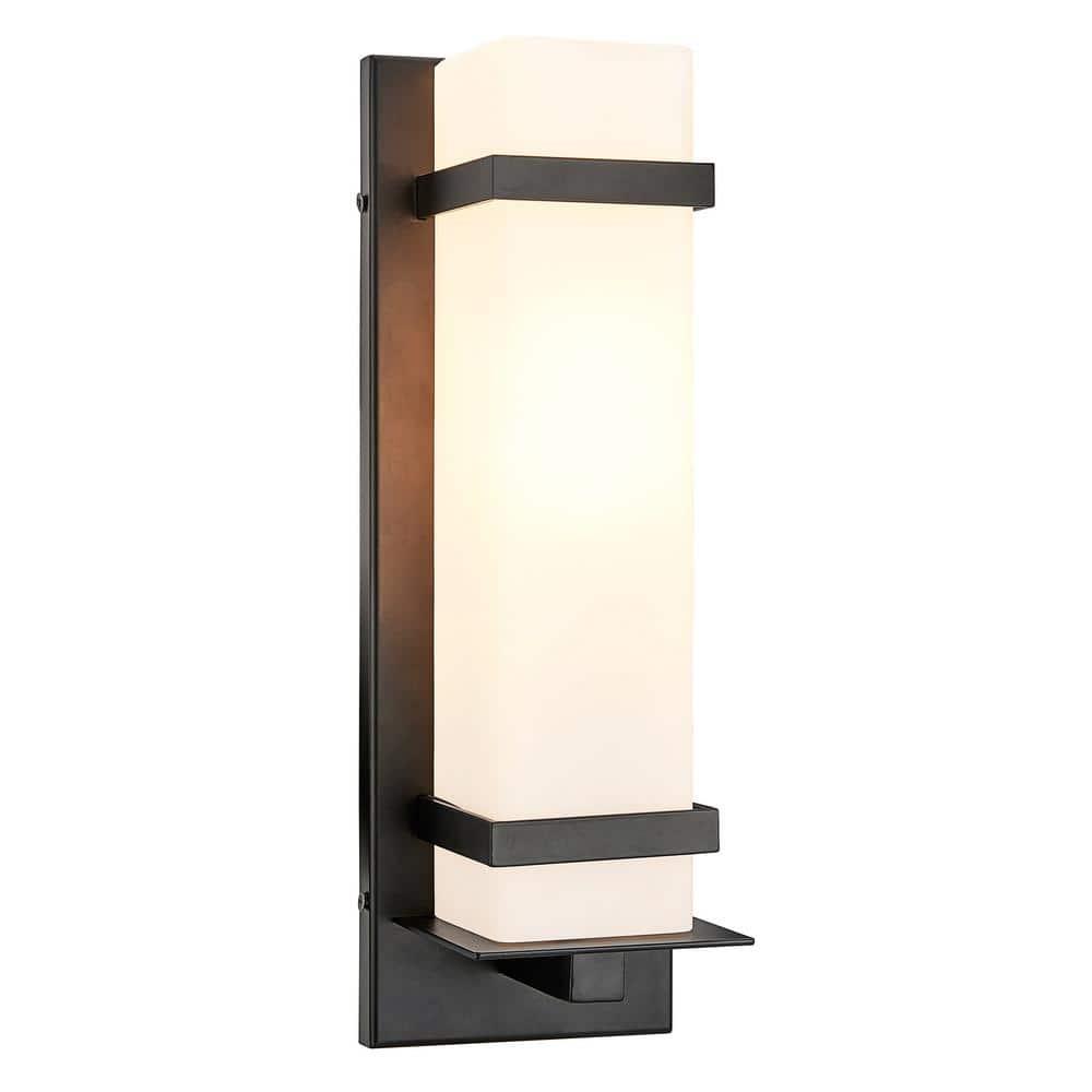 Davis 1-Light Indoor/Outdoor ADA Compliant Wall Light with White Opal Glass, Wet Rated for Porch, Patio, and Entryway – Design House, 588590-BLK