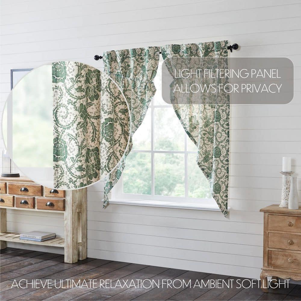 VHC Brands Dorset, Farmhouse Prairie Curtain Panels, Floral, Green, 63x36x18, Set of 2