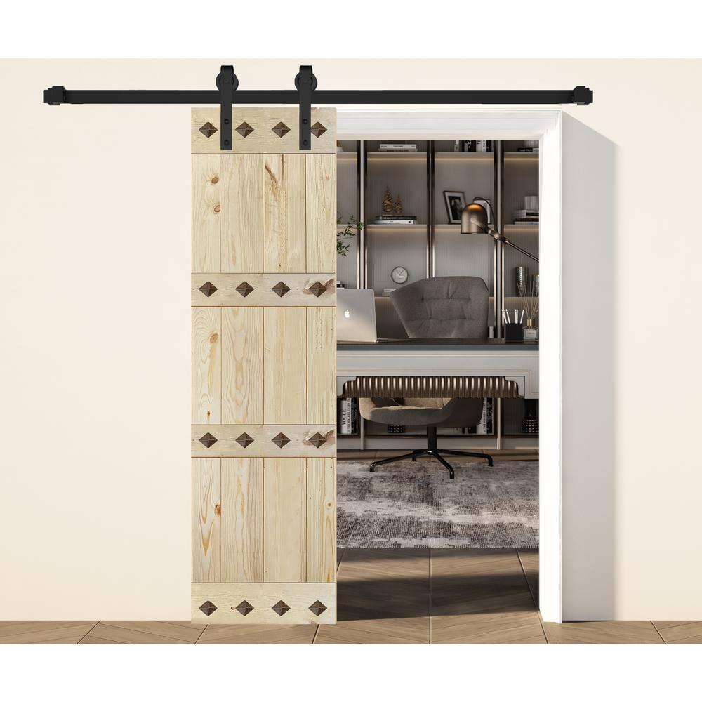 IsLife 84'' Solid Wood Paneled Matte without Installation Hardware Kit Barn Door