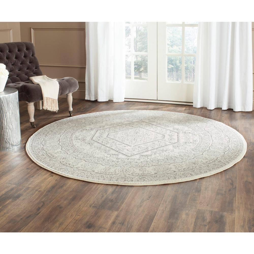 Adirondack ADR108 Power Loomed Area Rug - Ivory/Silver - 9' Round - Safavieh.