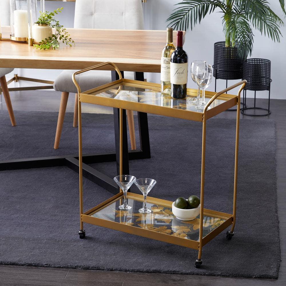 DecMode Metal Bar Cart Contemporary Gold