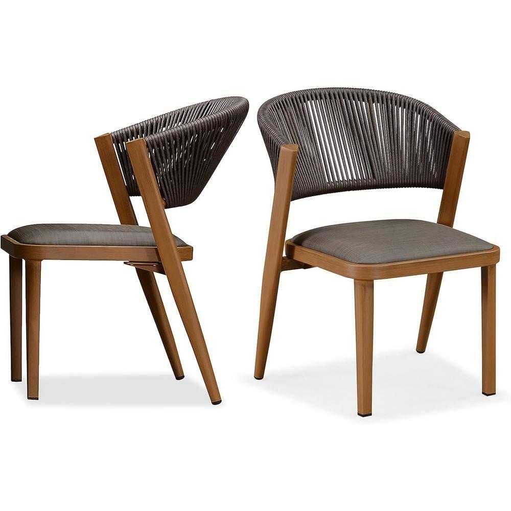 Outdoor Patio Dining Chairs with Cushions All Aluminum Frame for Lawn Garden Backyard Deck Patio in Gray(Set of 2)