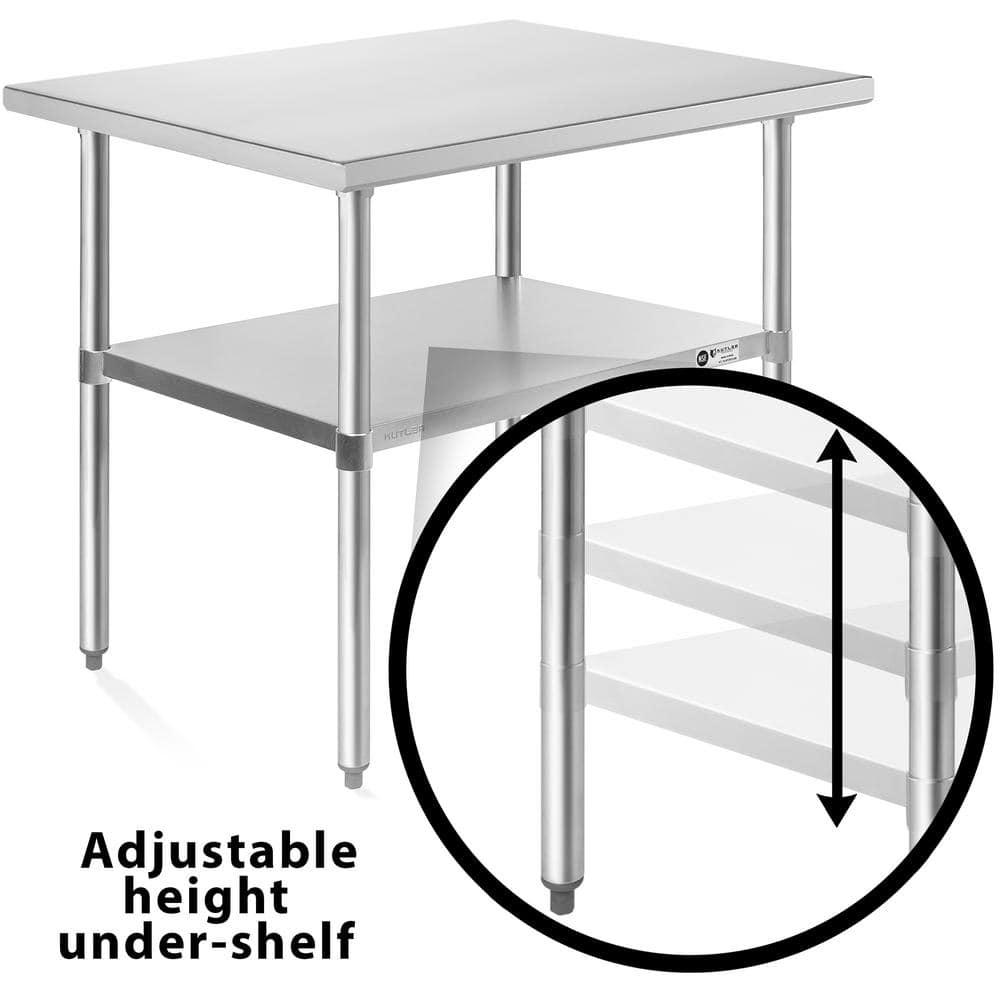 30" D x 34.5" H Stainless Steel Prep Station with Undershelf