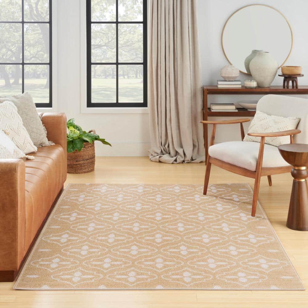 Nourison Essentials Moroccan Modern Indoor Outdoor Rug Beige Ivory 4' x 6'