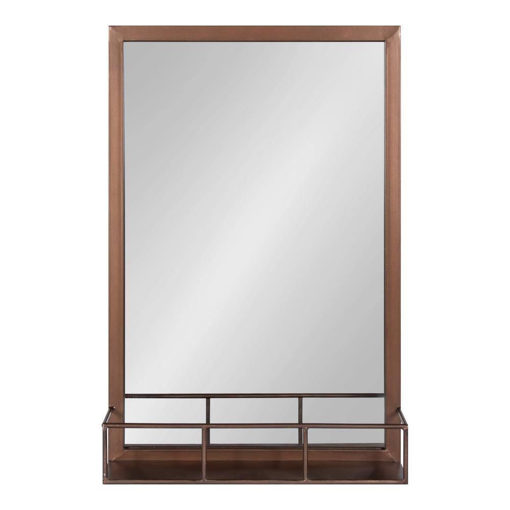 20" x 30" Jackson Metal Framed Decorative Wall Mirror with Shelf Bronze - Kate & Laurel All Things Decor: Modern Rectangle