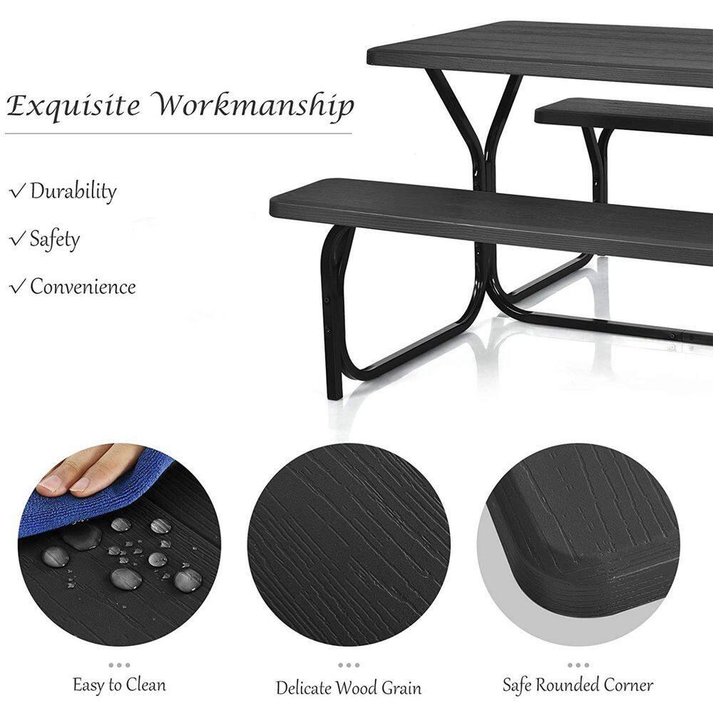 Costway Picnic Table Bench Set Outdoor Backyard Iron Patio Garden Party Dining All Weather Black