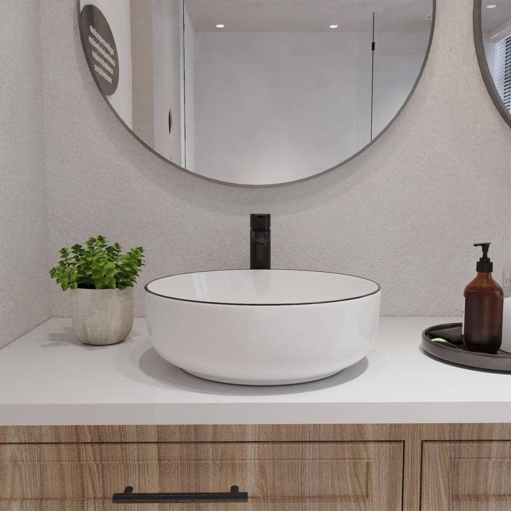 DeerValley Symmetry 16'' Circular White/Black Ceramic Vessel Bathroom Sink