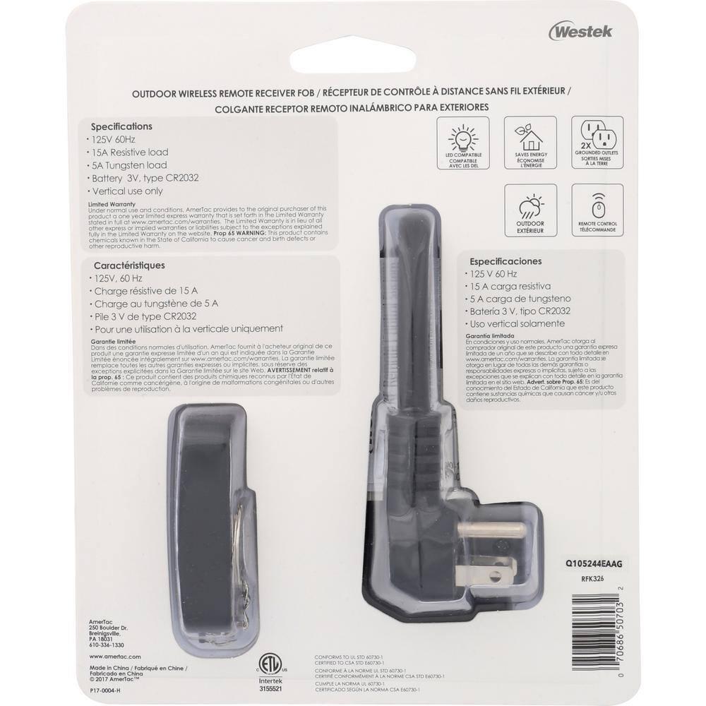 AmerTac RFK306LC Outdoor Wireless Remote & Plug-In Receiver Kit, Black