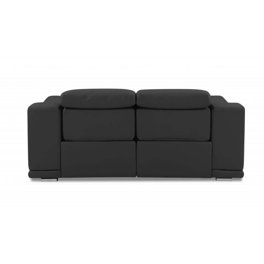 72" Dark Gray Italian Leather Reclining  Love Seat With Storage