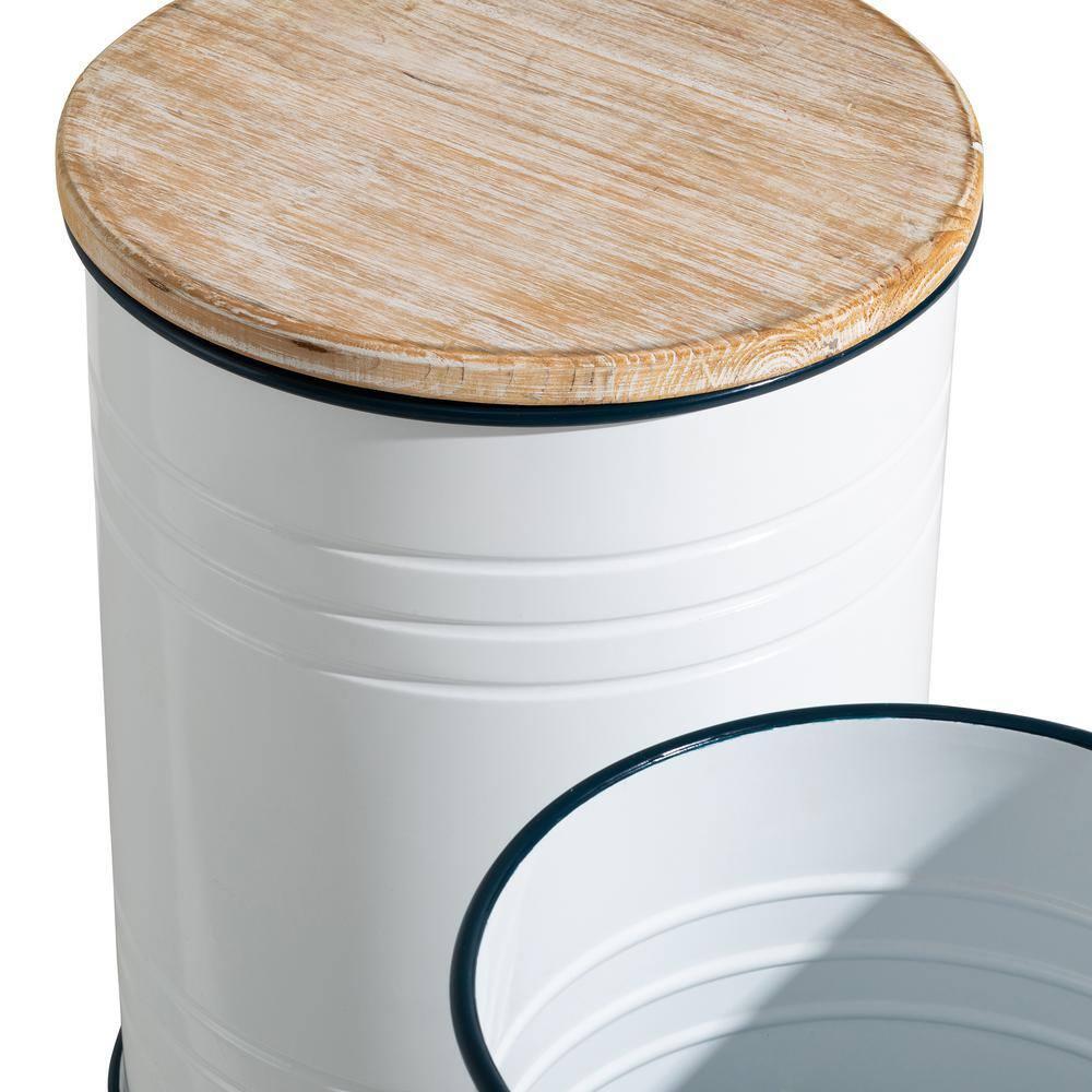 White Metal and Wood Farmhouse Storage Accent Stools, Set of 2