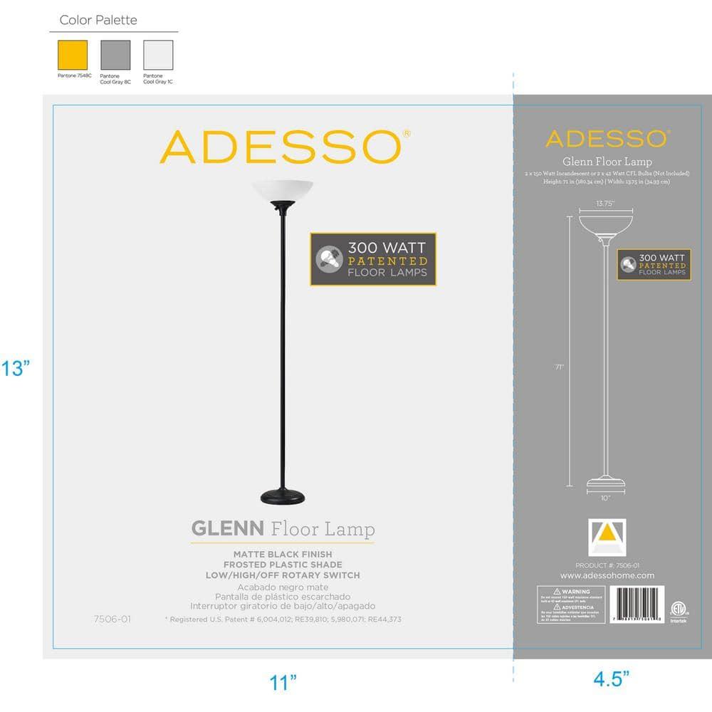 Matte Black 71" Torchiere Floor Lamp with Frosted Shade