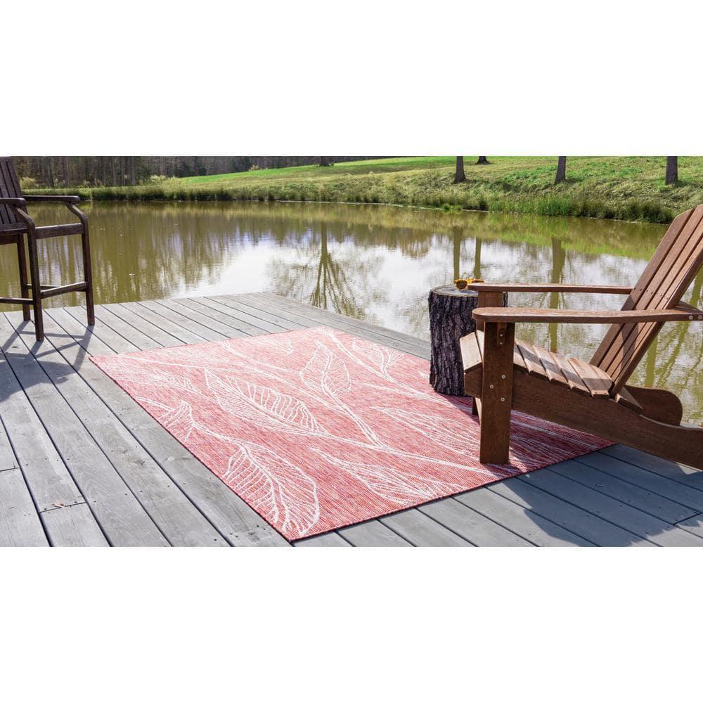 Unique Loom 9' 0 x 12' 2 Rectangle Indoor/Outdoor Botanical Rust Red Area Rug