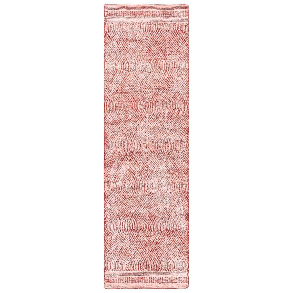 Abstract ABT340 Handmade Indoor Runner - Ivory/Red - 2'-3"x8' - Safavieh