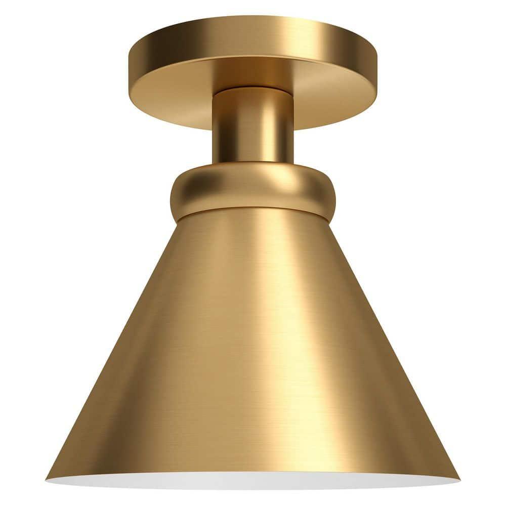Evelyn&Zoe Zeno 8.63" Semi Flush Mount with Metal Shade in Brushed Brass/Brushed Brass