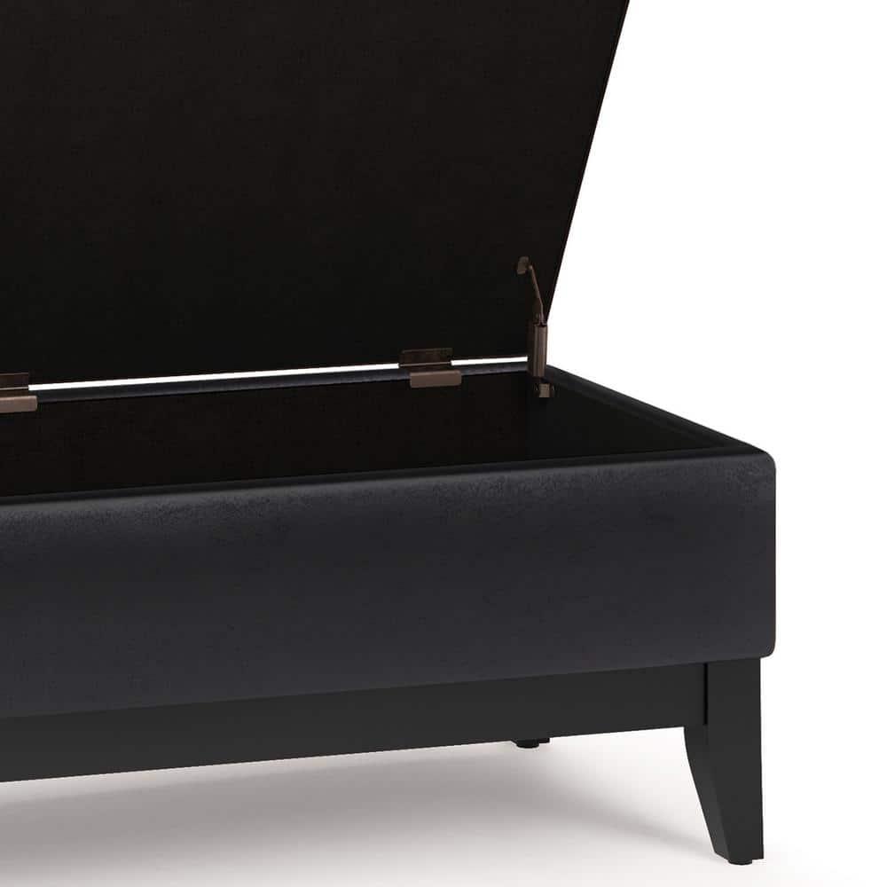 Simpli Home Oregon 42"W Upholstered Storage Ottoman Bench with Lift-Top Lid and Tray