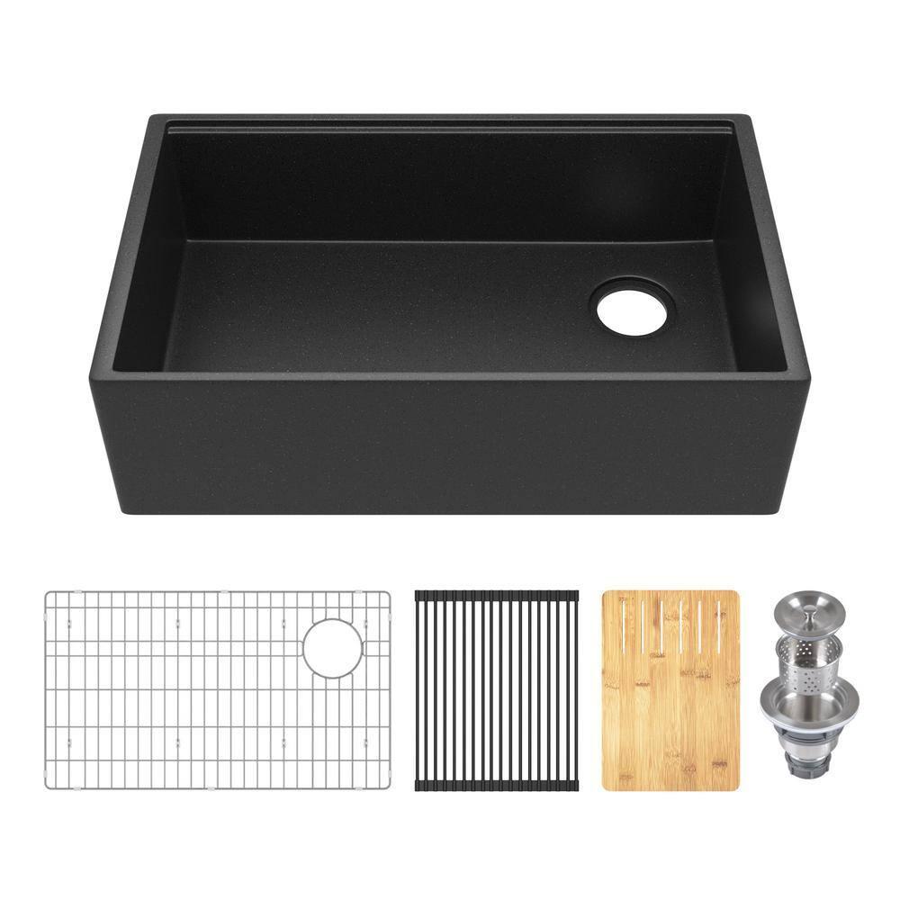 30-inch L Single Bowl Concrete Workstation Farmhouse Kitchen Sink Large Capacity Deep Dual Mount with Accessories