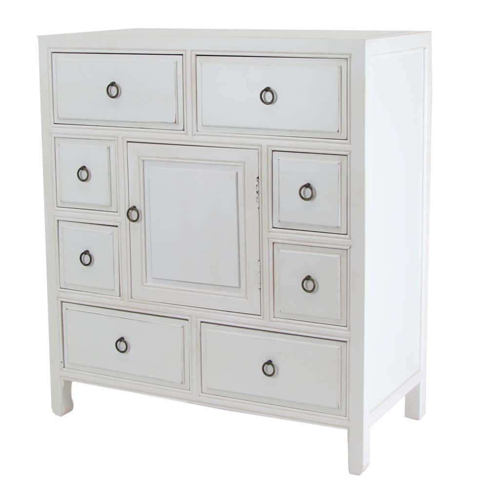 Benjara Wooden Chest with 8 Spacious Drawers and 1 Cabinet, White