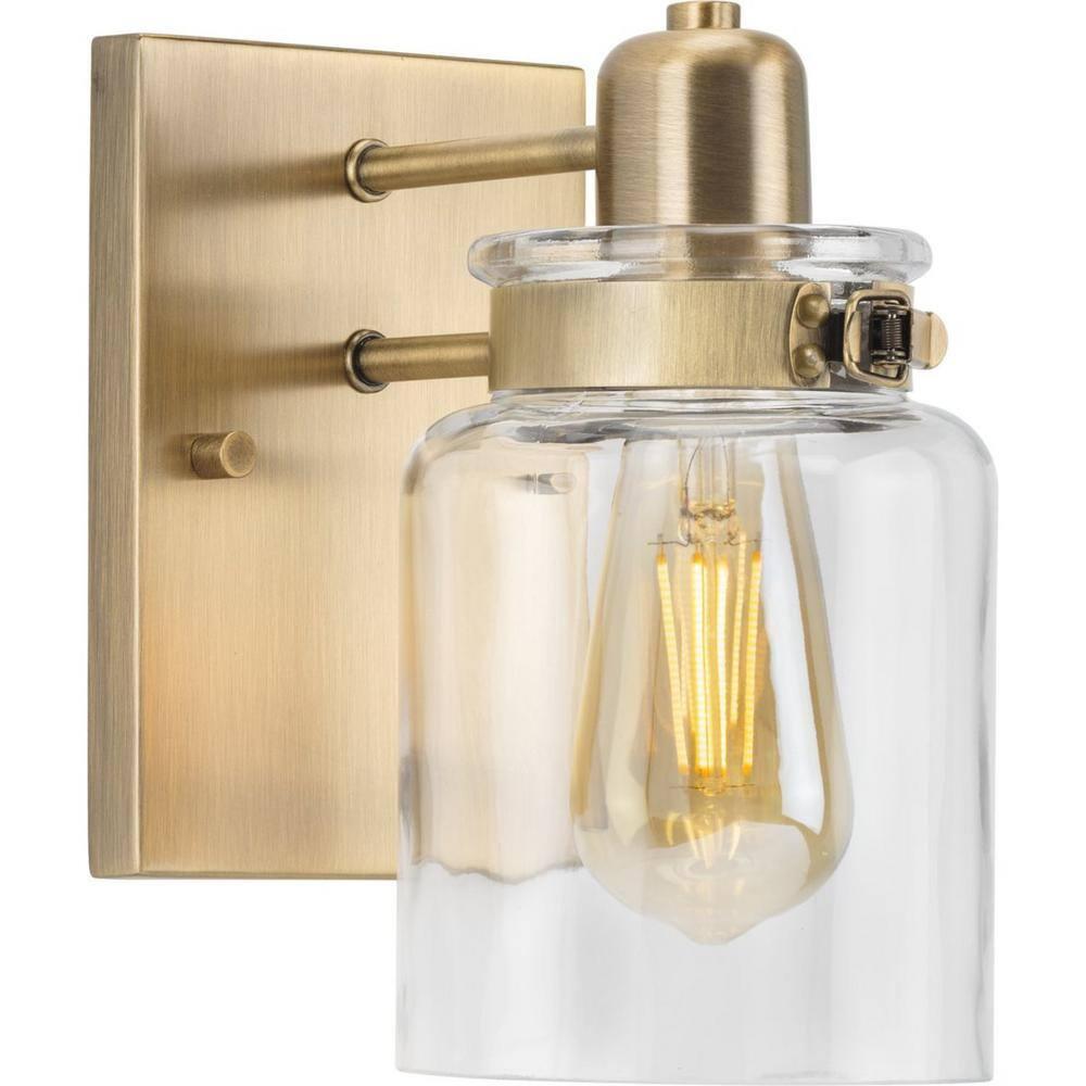 Progress Lighting, Calhoun Collection, 1-Light Bath Light, Vintage Brass, Clear Glass