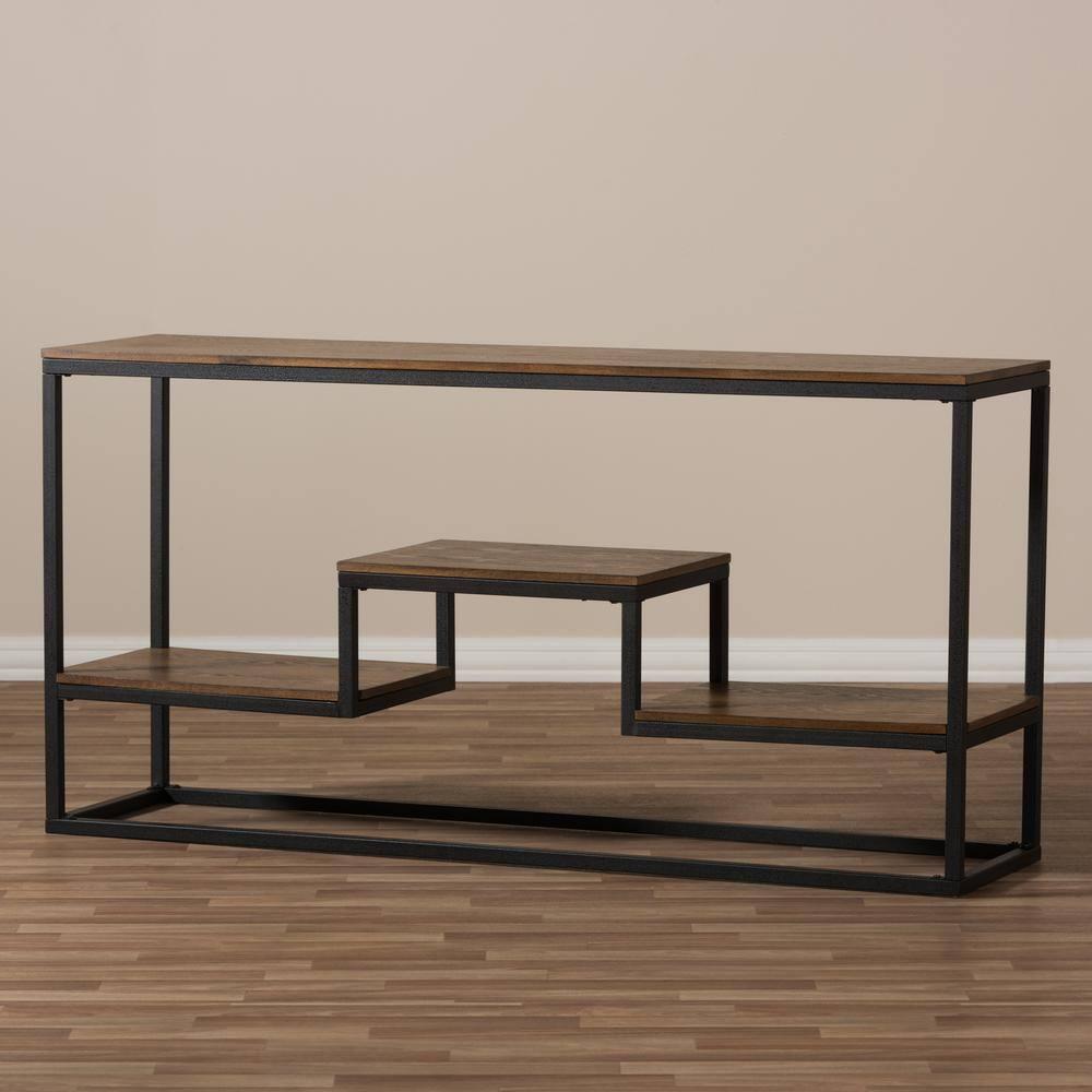Doreen Rustic Industrial Style Antique Textured Finished Metal Distressed Wood Console Table - Black - Baxton Studio