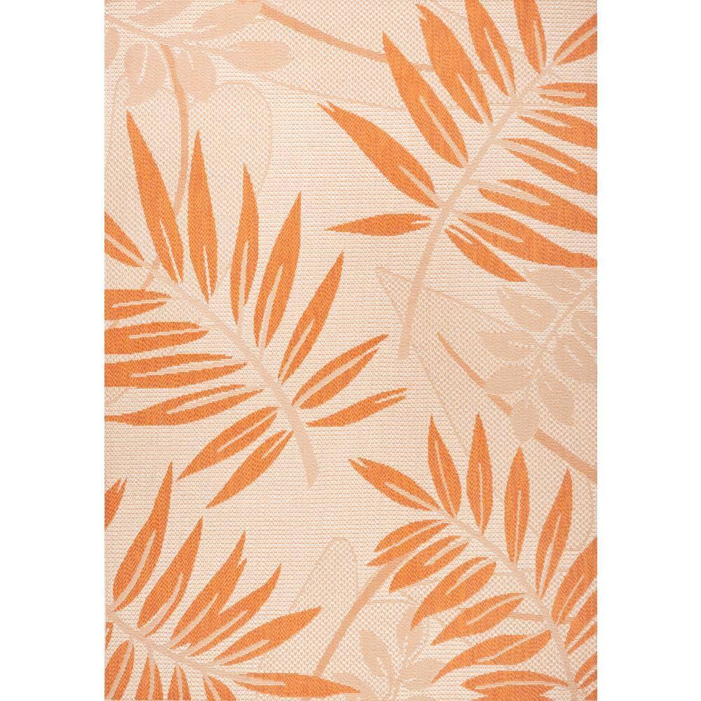 4' x 6' Havana Tropical Palm Leaf Indoor/Outdoor Area Rug, Cream/Orange - JONATHAN Y