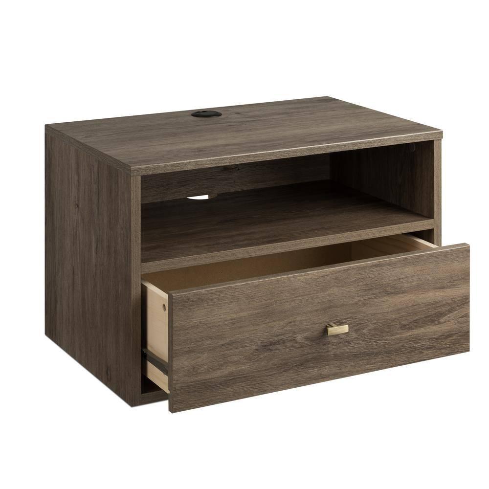 Floating 1 Drawer Nightstand with Open Shelf Drifted Gray - Prepac: Laminated, Cable Management, Metal Glides