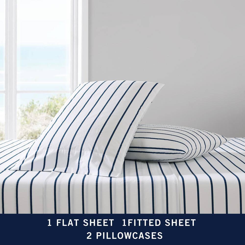 Brenton Stripe 3-Piece Navy Blue Cotton Twin XL Sheet Set