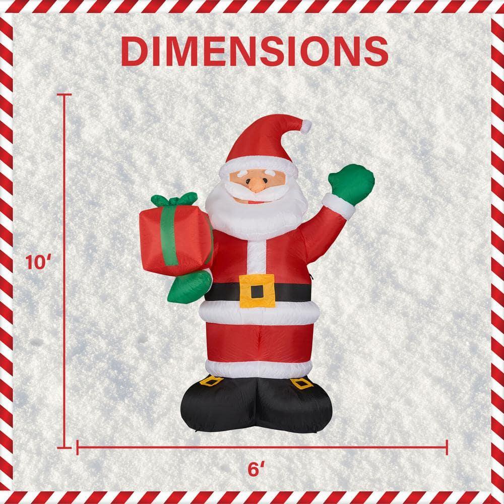 Fraser Hill Farm 10-Ft. Tall Pre-Lit Christmas Inflatable | Santa Claus Holding Gift with Lights and Storage Bag | Outdoor Holiday Blow-Up Festive Celebration Party Decor | FHFSANTA102-L