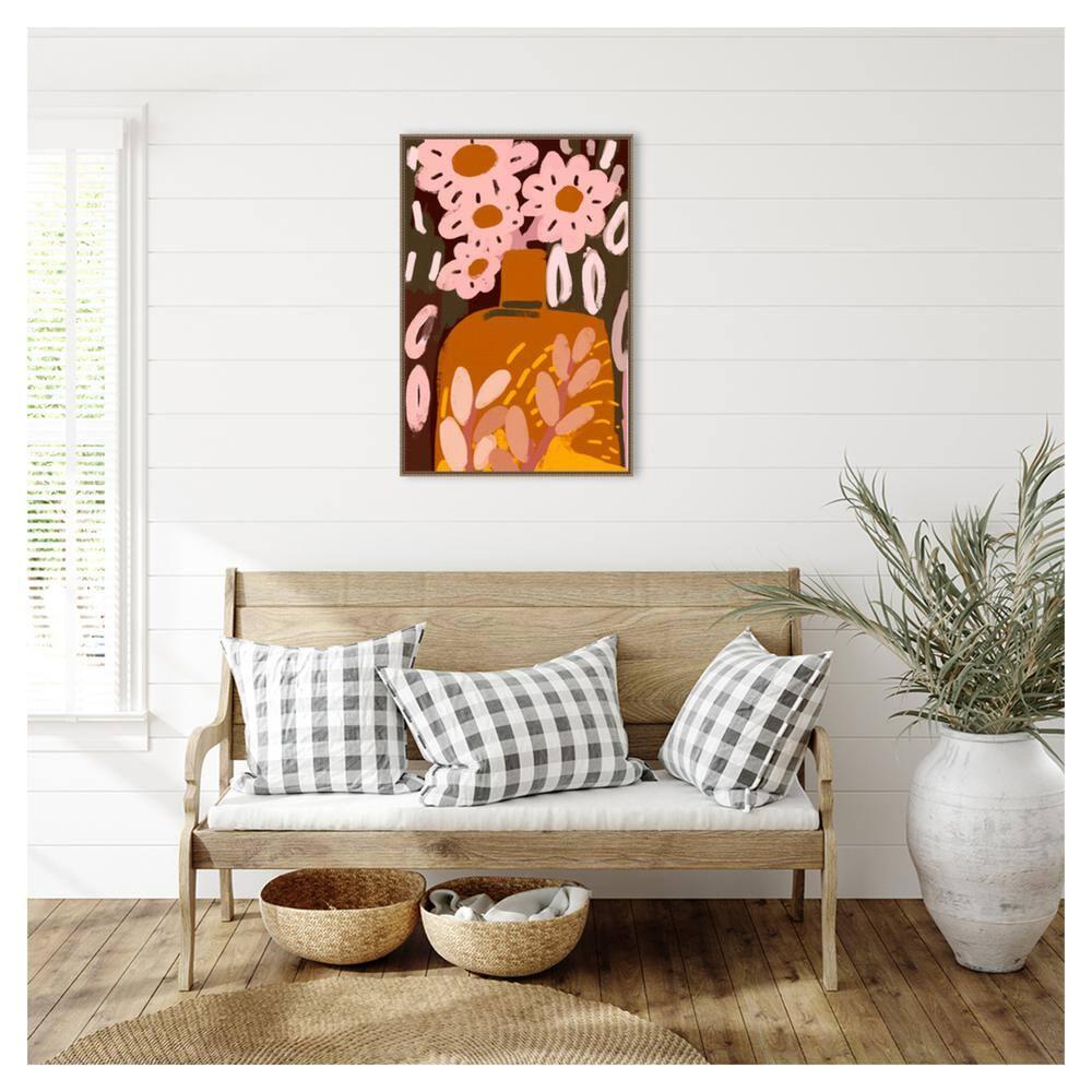 23"x33" Pastel Flower Impression No by Treechild Framed Canvas Wall Art Print Bronze - Amanti Art