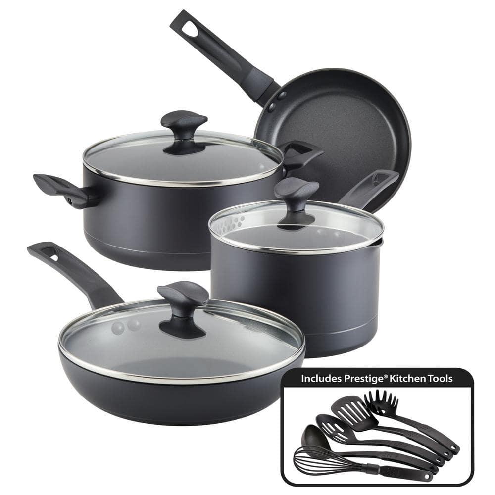 Farberware Farberware Power Base Nonstick Cookware Pots And Pan Set With Cooking Kitchen Utensils, 12 Piece, Matte Black