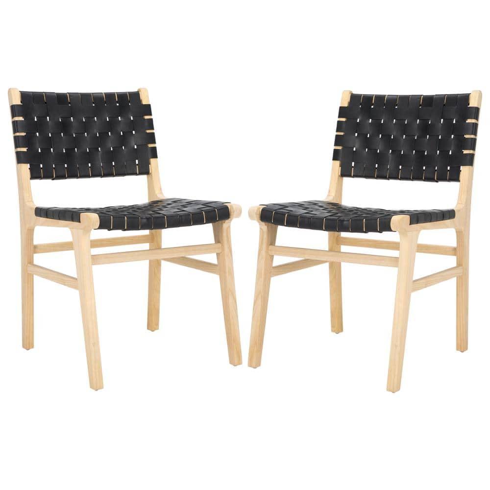 Taika Woven Leather Dining Chair (Set Of 2)  - Black/Light Natural - Safavieh