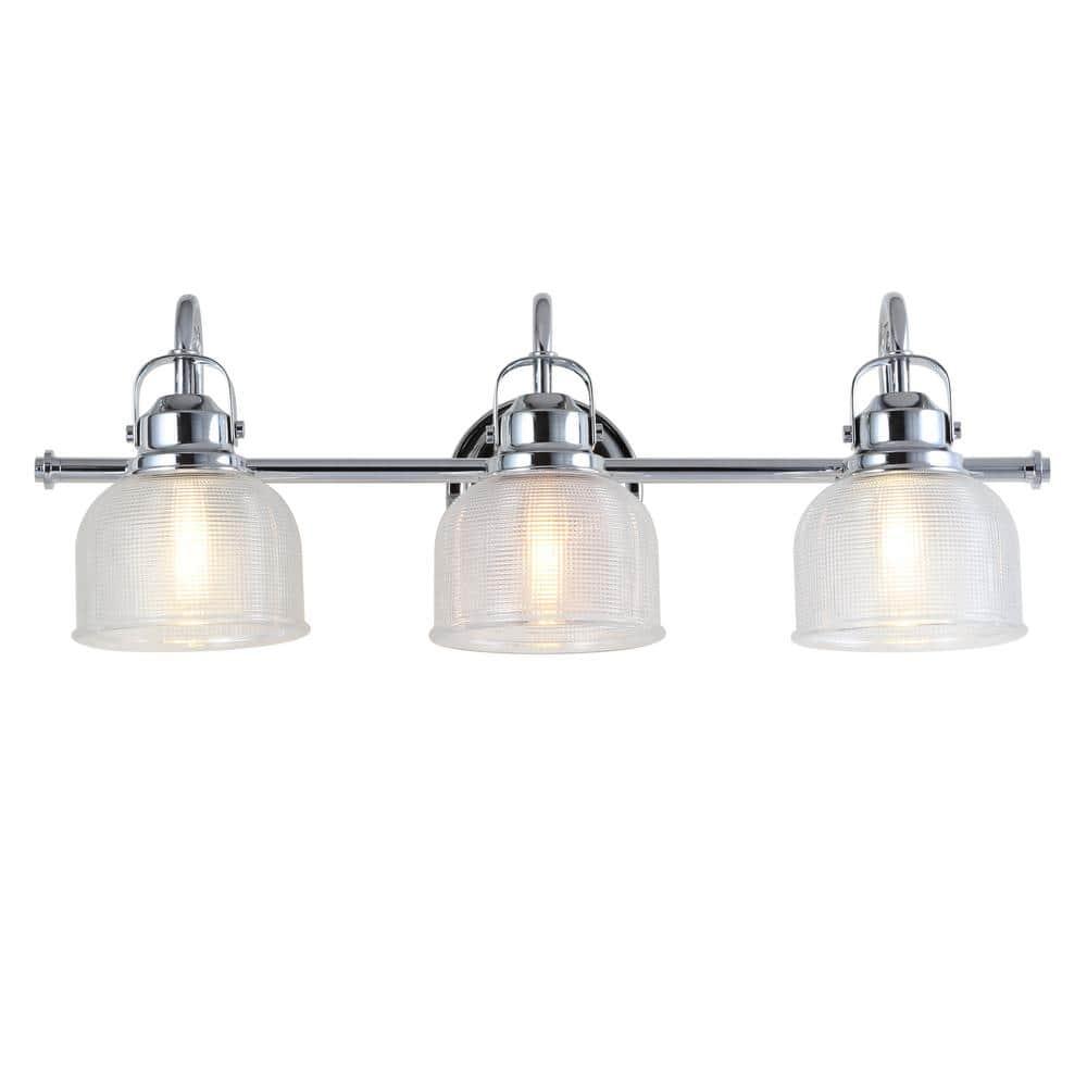 JYL7409A Virginia 25.25" 3-Light Metal/Glass LED Traditional Classic Vanity Light Modern 2700K LED 4W Bulbs Entryway Lobby Kitchen Bathroom Bedroom Living Room Hallway, Chrome