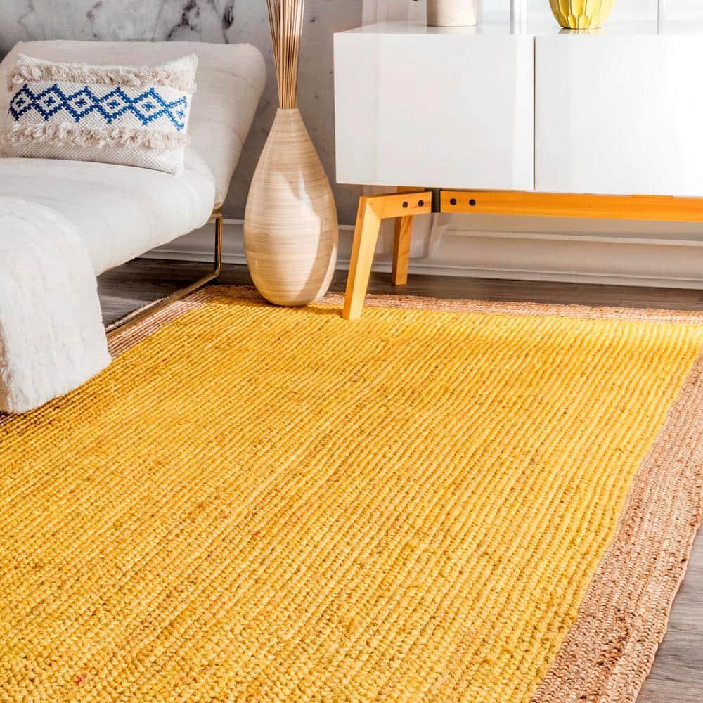 Elanora Farmhouse Bordered Jute Yellow 5 ft. x 8 ft. Area Rug