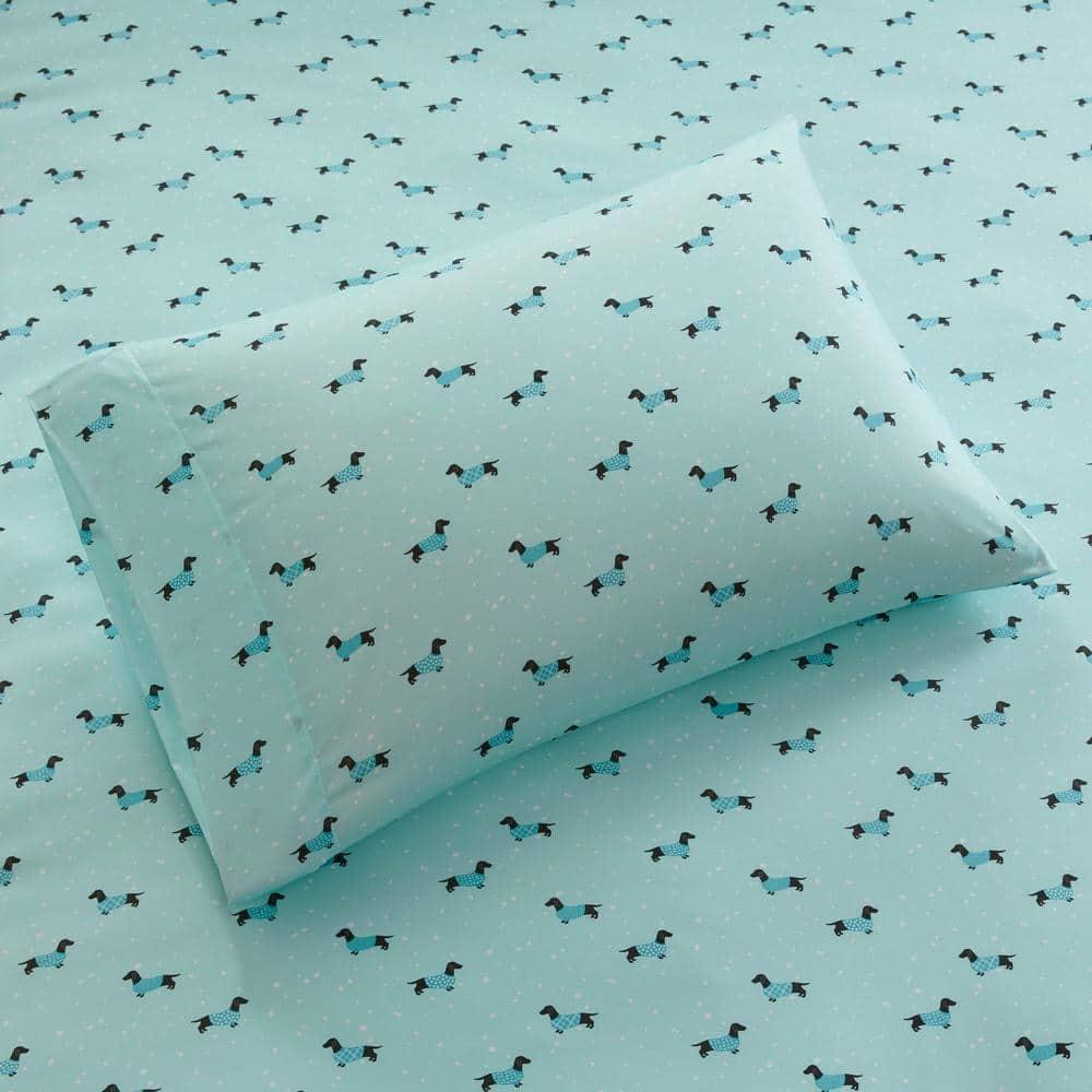 Novelty 4-Piece Aqua Dogs Microfiber Full Print Sheet Set