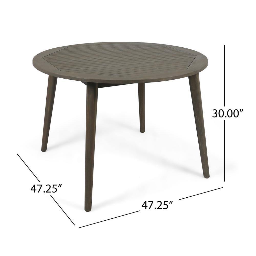 Noble House Stamford 47.25" Round Wooden Patio Dining Table in Gray